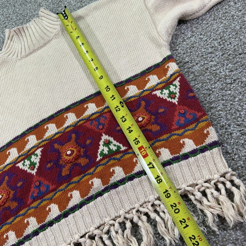 Vintage Southwest Aztec Fringe Eagle Eye Turtle Neck Sweater 1994 Classic